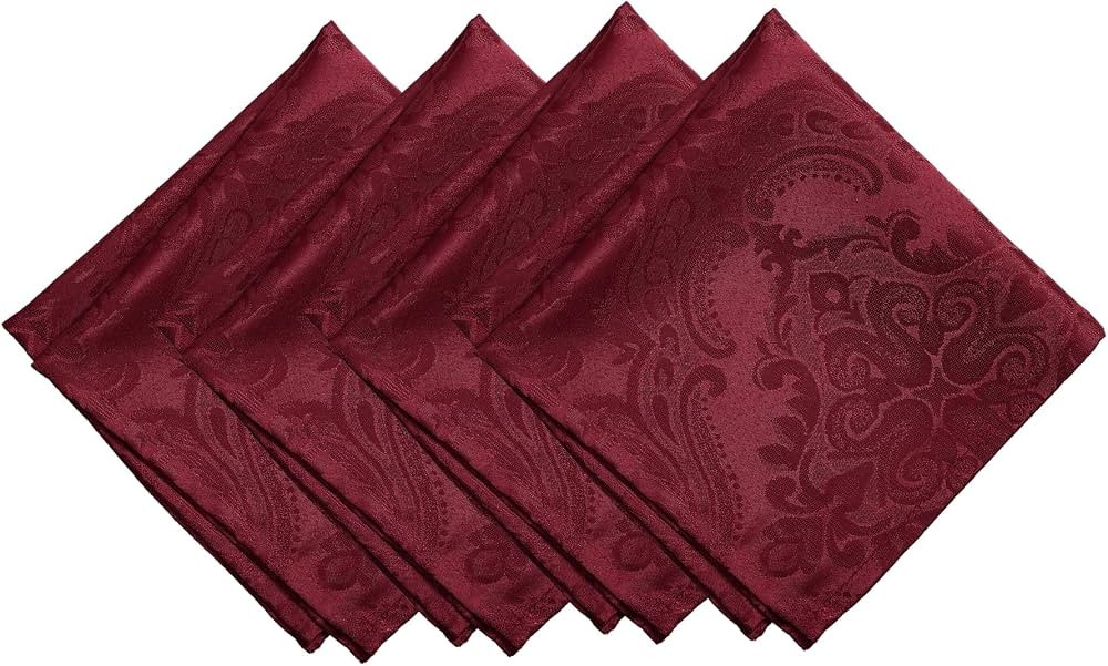 Elrene Home Fashions Caiden Elegance Damask Fabric Napkins (Set of 4), 17" x 17", Cranberry 4 Cou... | Amazon (US)