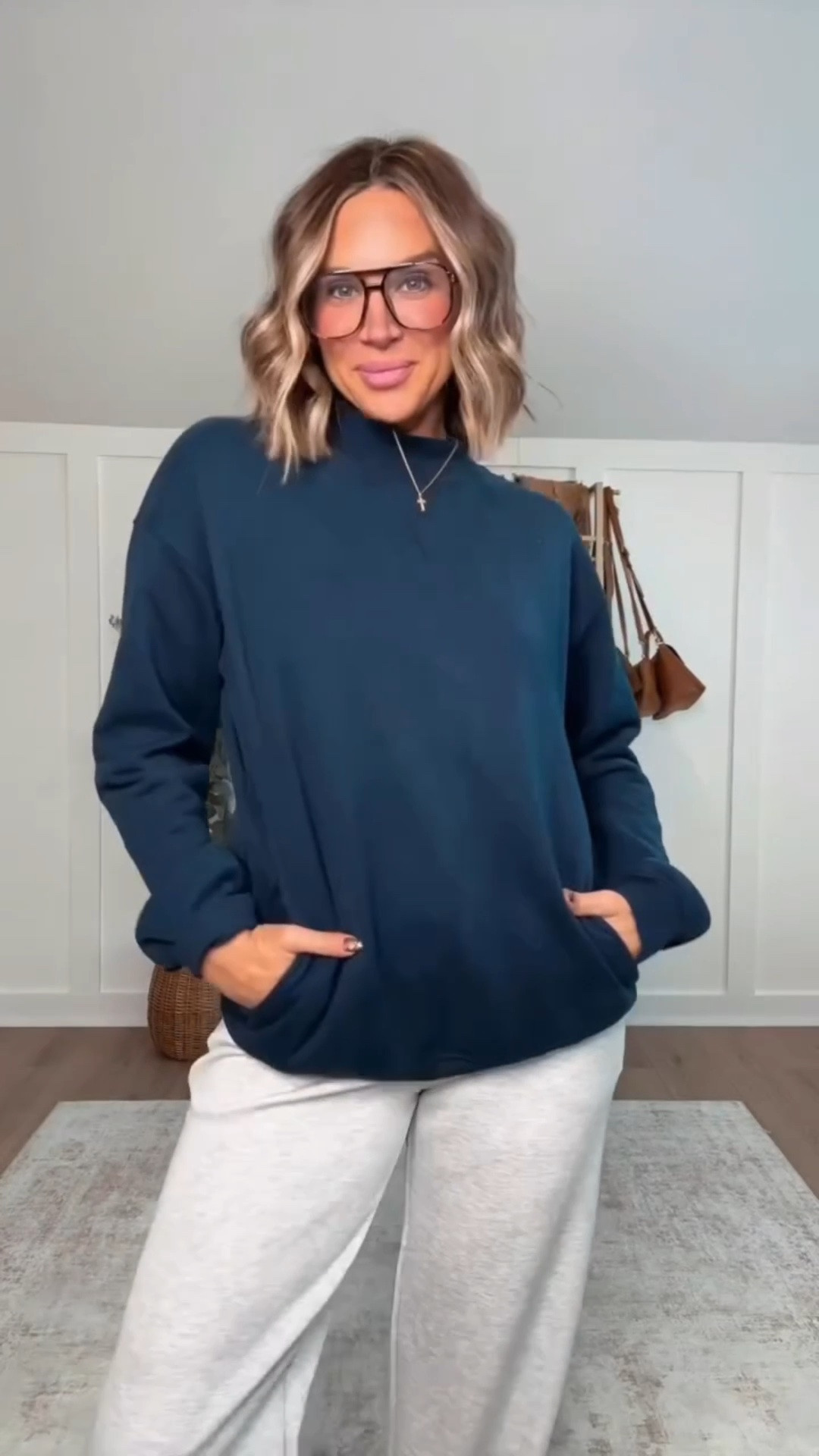 This mock neck sweater is giving effortless, cozy, chic fall vibes and I’m OBSESSED! 🙌🏼 The relaxed fit, trendy mock neckline, and those freaking POCKETS make this one of those pieces you’ll reach for on repeat. Dress it up with trousers and boots or keep it casual with your favorite denim and sneakers. I am 5’6 143lbs wearing size medium in both top & bottom  

 #LTKmomlife #LTKActive #LTKTravel