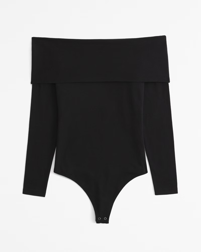 Long-Sleeve Cotton-Blend Seamless Fabric Off-The-Shoulder Bodysuit | Abercrombie & Fitch (US)