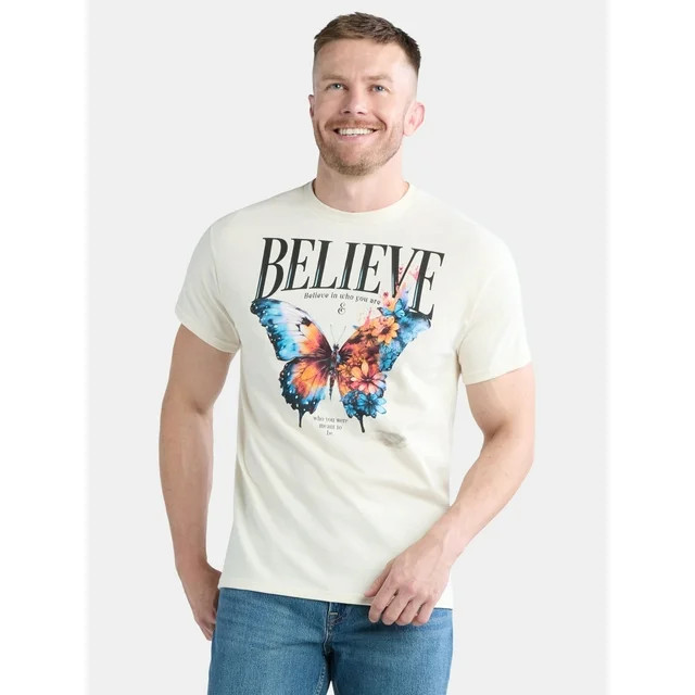 Men's and Big Men's Believe in Yourself Butterfly Coton Graphic Tee, Sizes S-3XL | Walmart (US)