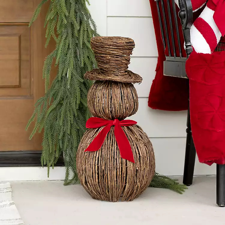 Wicker Snowman with Red Bow, 22 in. | Kirklands Home | Kirklands