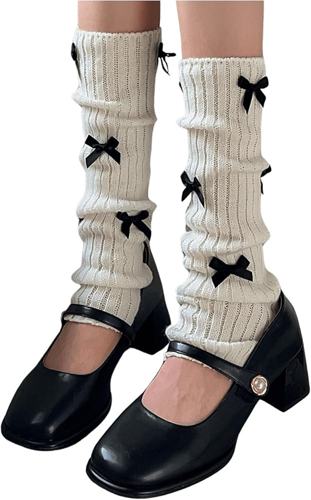 WDIRARA Women's Bow Knitted Ankle Leg Warmers Long Socks Kawaii Boot Socks Y2K | Amazon (US)