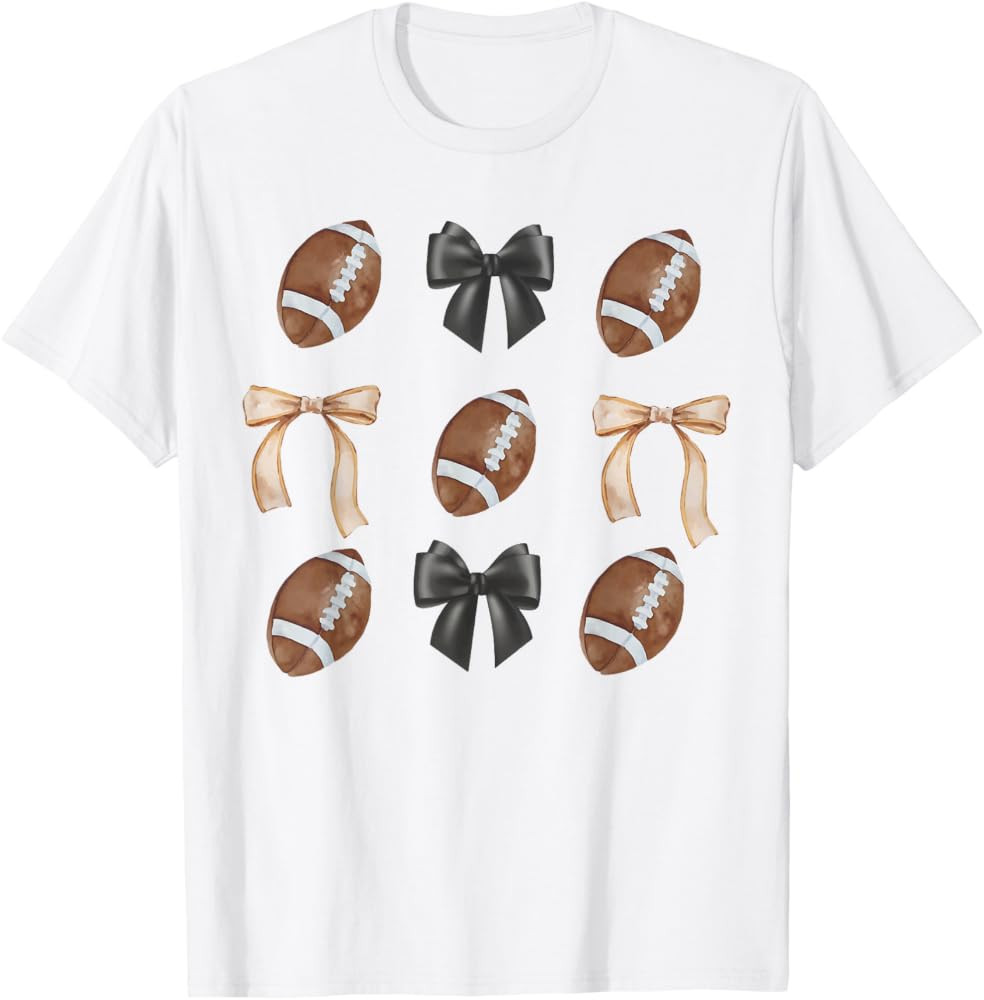 Funny Game Day Football Retro Coquette Bow Football Mama T-Shirt | Amazon (US)