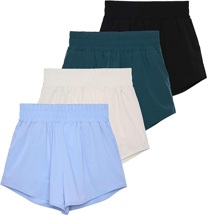 Real Essentials 4 Pack Women's 2.5'' High Waisted Running Shorts with Liner - Quick Dry, Dry Fit,... | Amazon (US)