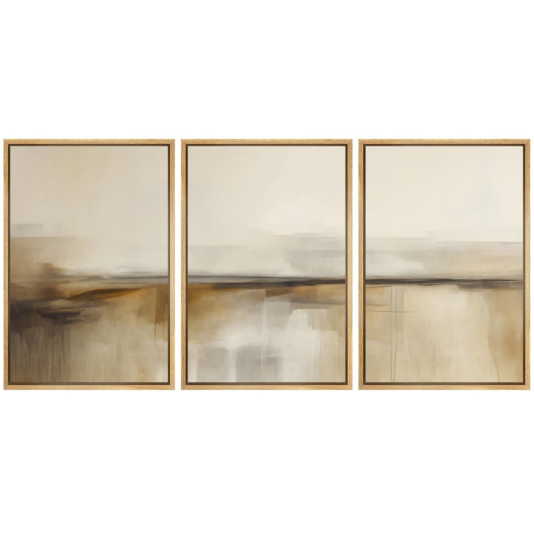 SIGNFORD Framed Canvas Print Wall Art Set Desert Haze Abstract Neutral Beige and Brown Illustrati... | Amazon (US)