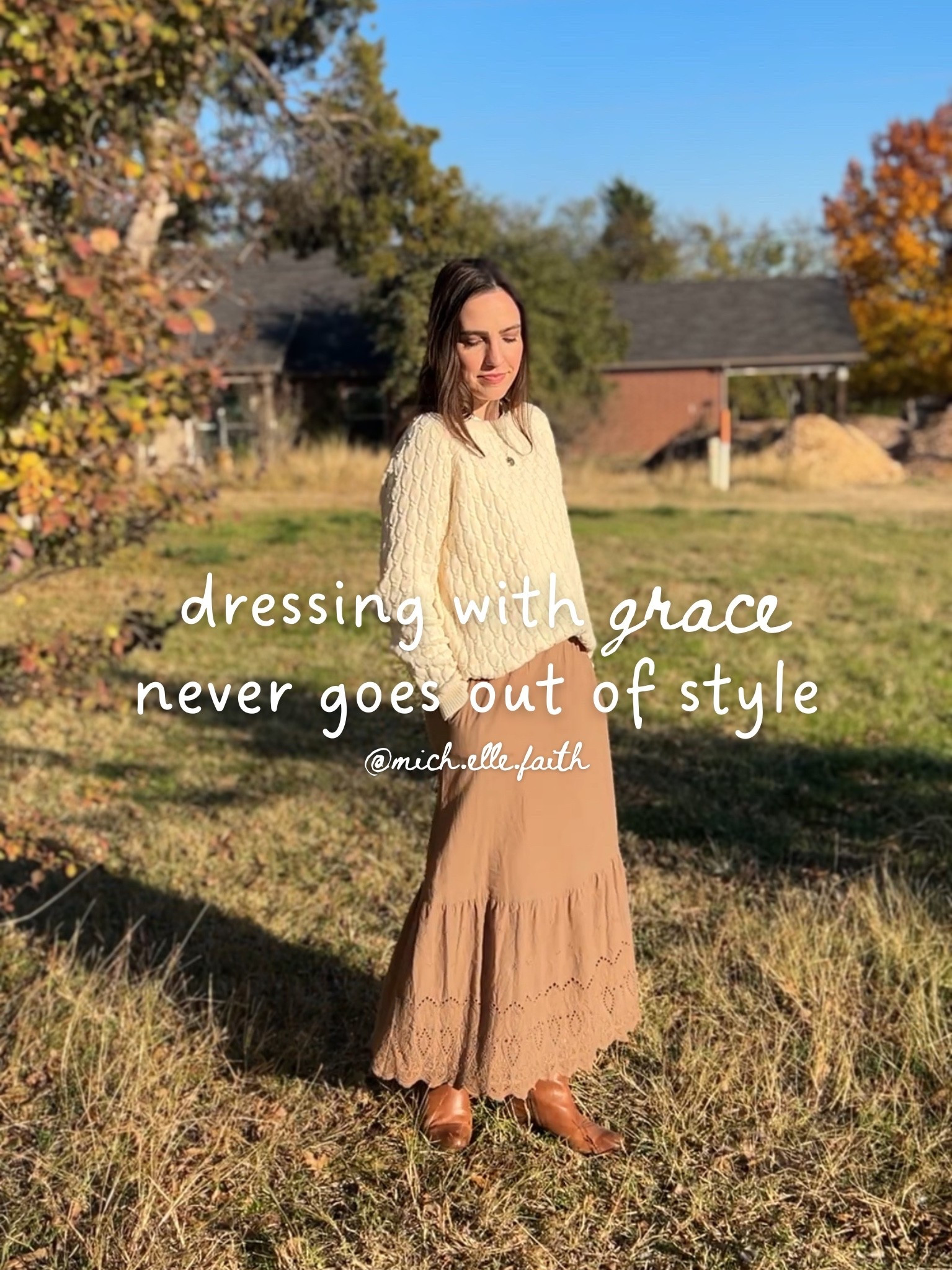 Modest outfit, Christian fashion blogger, neutral outfit, feminine style, maxi skirt, brown skirt, cream sweater, pullover sweater, fall outfit, winter outfit 

#LTKSeasonal #LTKootd #LTKFindsUnder100
