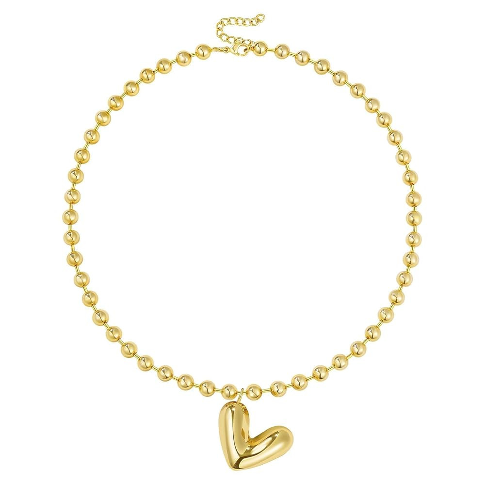 KELORIS PATH Heart Necklace for Women, 14K Gold Plated Chunky Puffy Pendant Charm Choker, Trendy ... | Amazon (US)