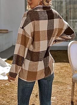 chouyatou Women's Oversized Casual Button Down Plaid Shirt Jacket Flannel Shacket | Amazon (US)