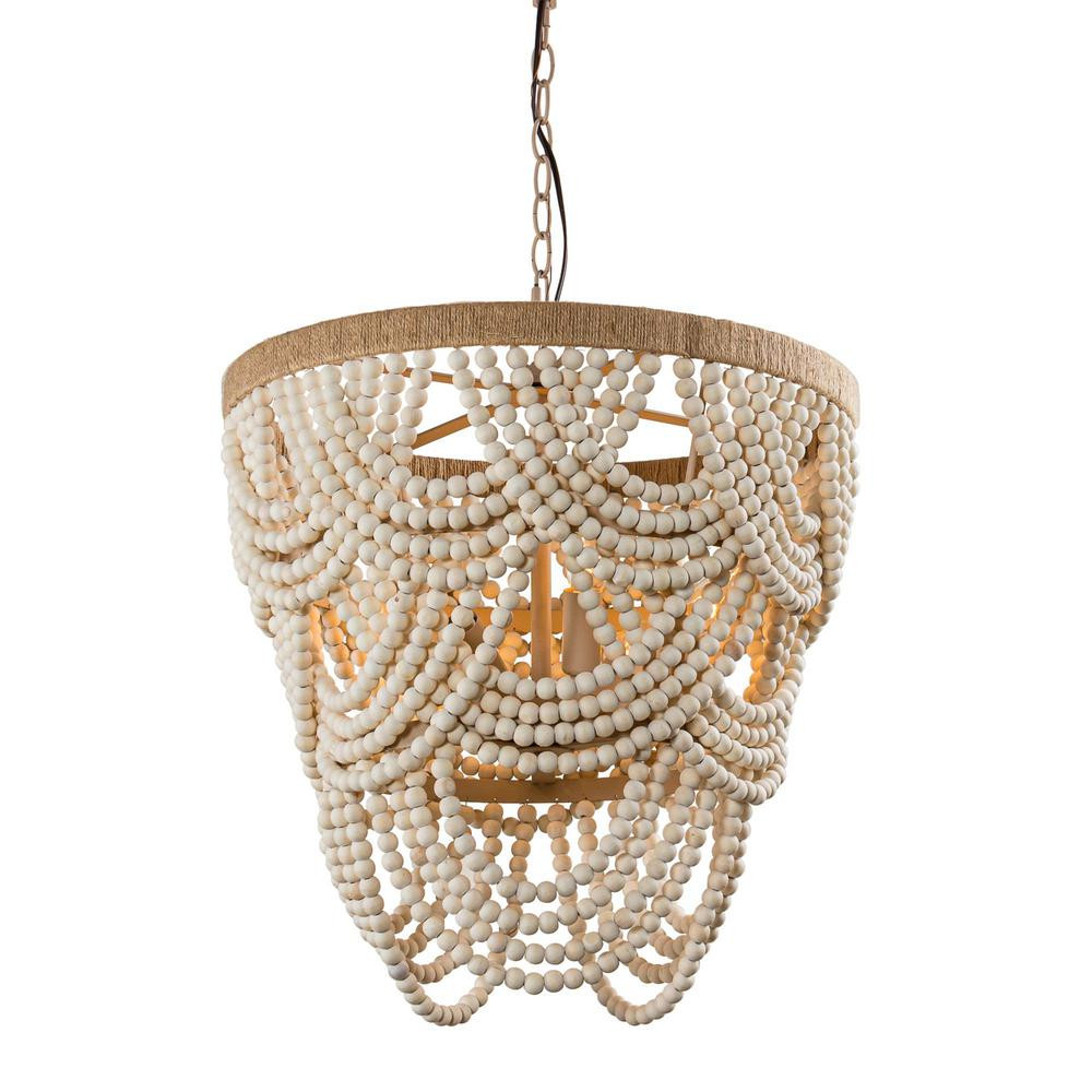 Parrot Uncle Hatfield 4-Light Bohemia Style Natural Wood Beaded Tiered Chandelier | The Home Depot