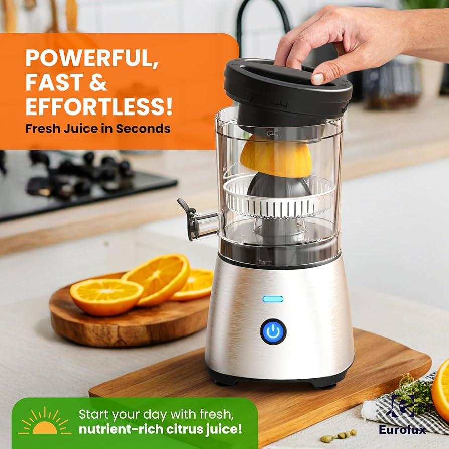 Eurolux Electric Citrus Juicer Stainless Steel | Premium Hands-Free One-Touch Orange Juice Squeez... | Amazon (US)