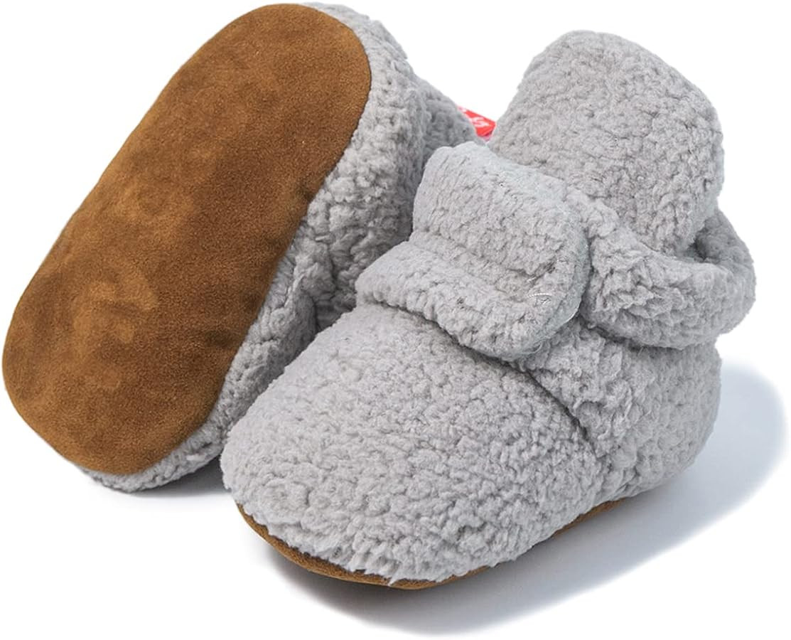 ohsofy Newborn Baby Cotton Booties Stay On Slipper Winter Warm Soft Shoes Non-Skid Infant Ankle B... | Amazon (US)