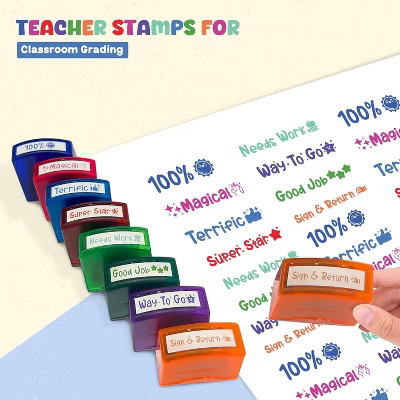 4E's Novelty Teacher Stamps for Classroom Grading, 8 Pcs Self Inking Teacher Stamp with Signs | Target