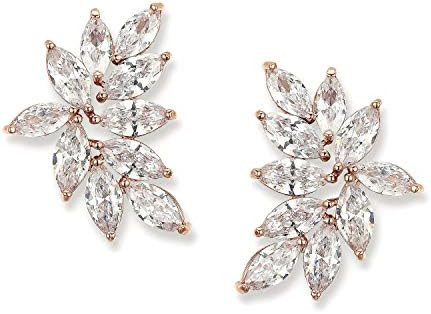 SWEETV Bridal Wedding Earrings for Brides Bridesmaid, Marquise Cubic Zirconia Rhinestone Cluster ... | Amazon (US)