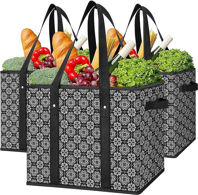 WISELIFE Reusable Grocery Bags [3 Pack],Large Grocery Tote Bag Water Resistant Shopping Bags Fold... | Amazon (US)
