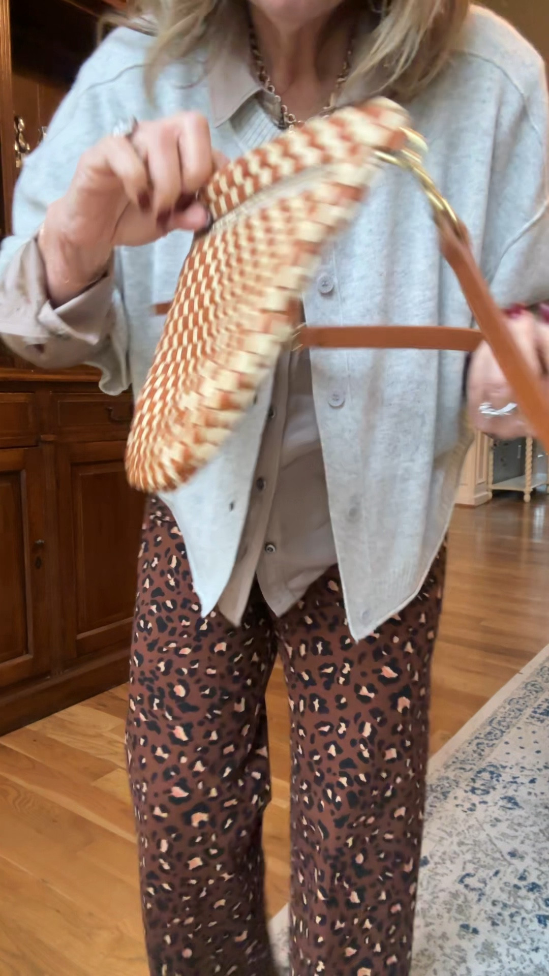 Love my ClareV bag. Carried it all over Italy as a fanny pack and crossbody! Available in many different colors. This one is definitely splurge worthy! 

Outfit
Cashmere sweater size medium
Satin blouse size up
Cheetah ponte knit Colette pants size 29 tts
Boots size up 1/2 love them and on sale! Dont miss them 

#LTKOver40 #LTKItBag #LTKGiftGuide