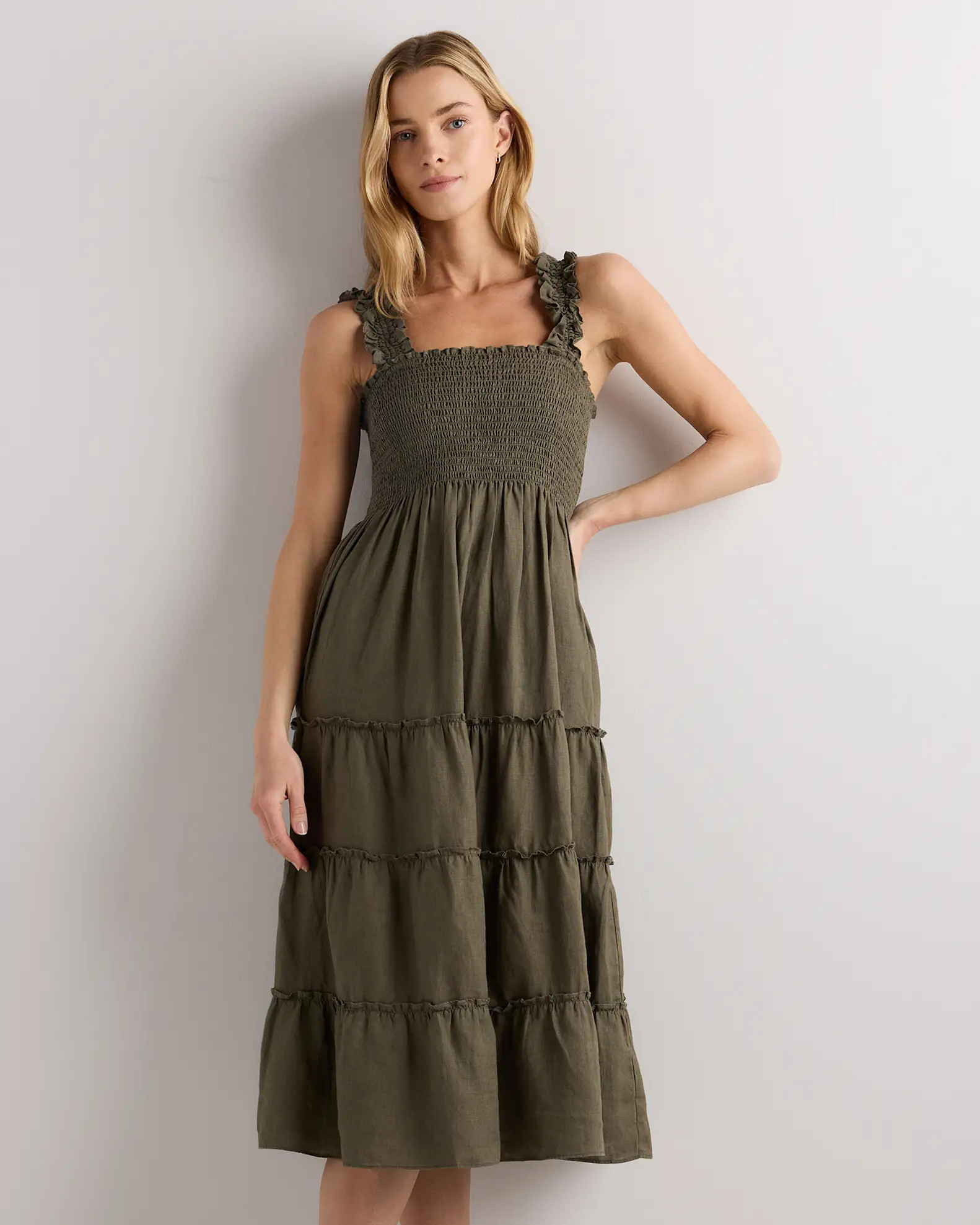 100% European Linen Smocked Midi Dress | Quince