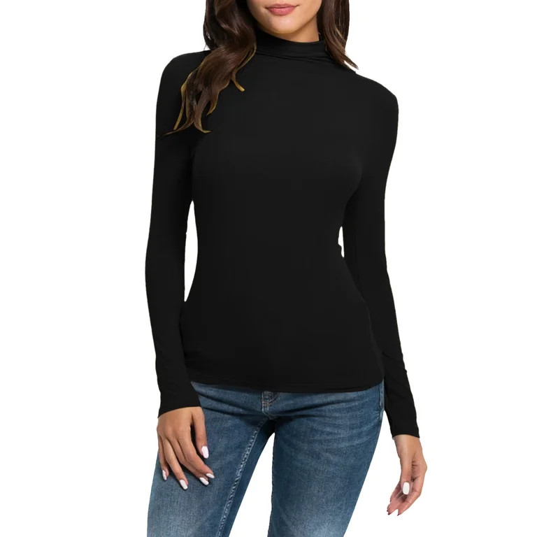 Womens Long Sleeve Knit Tops Round Neck Fashion Womens Solid Color Turtleneck Long Sleeve Knittin... | Walmart (US)