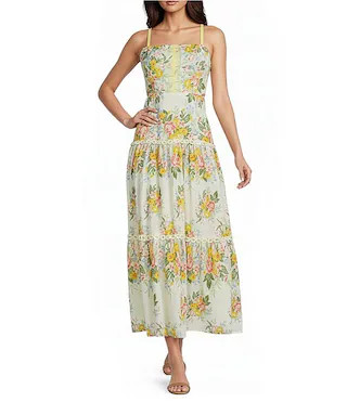 Adrianna Day by Adrianna Papell Floral Sleeveless Square Neck Midi Dress | Dillard's