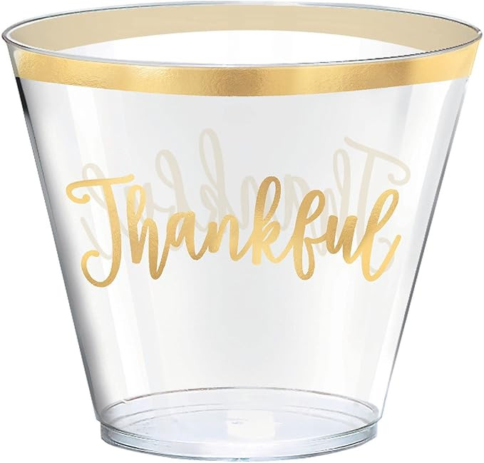 Amscan Clear With Gold Rims 'Thankful' Hot-Stamped Plastic Cups- 9 Oz. | 30 Cocktail Party Cups, ... | Amazon (US)
