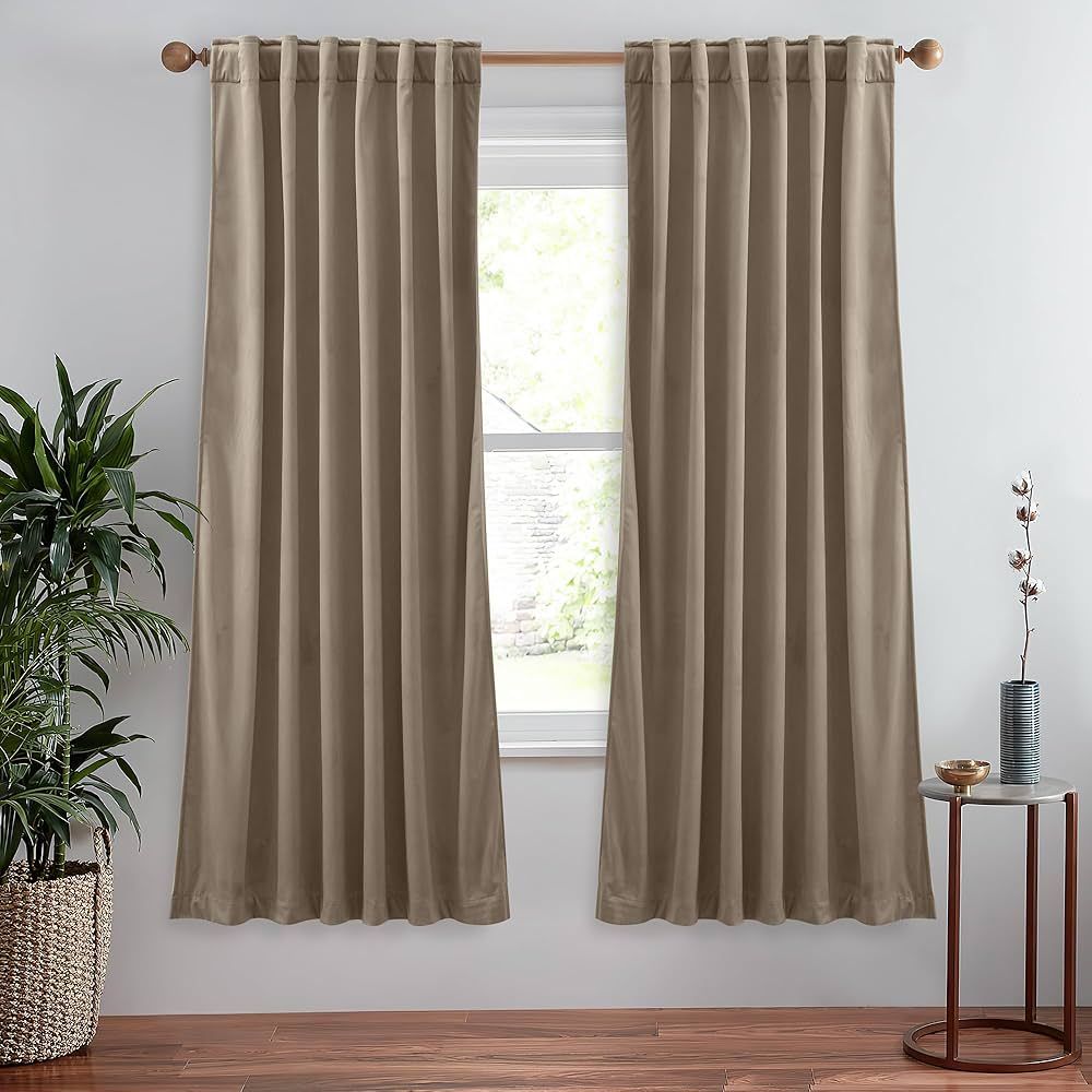 StangH Camel Beige Velvet Curtains 72 inches Back Tab for Doorway, Thick Heavy Room Darkening Cur... | Amazon (US)