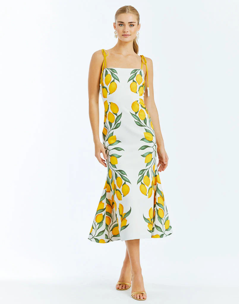 Tropez Reversible Midi Dress in Yellow & Ivory Lemon | Over The Moon