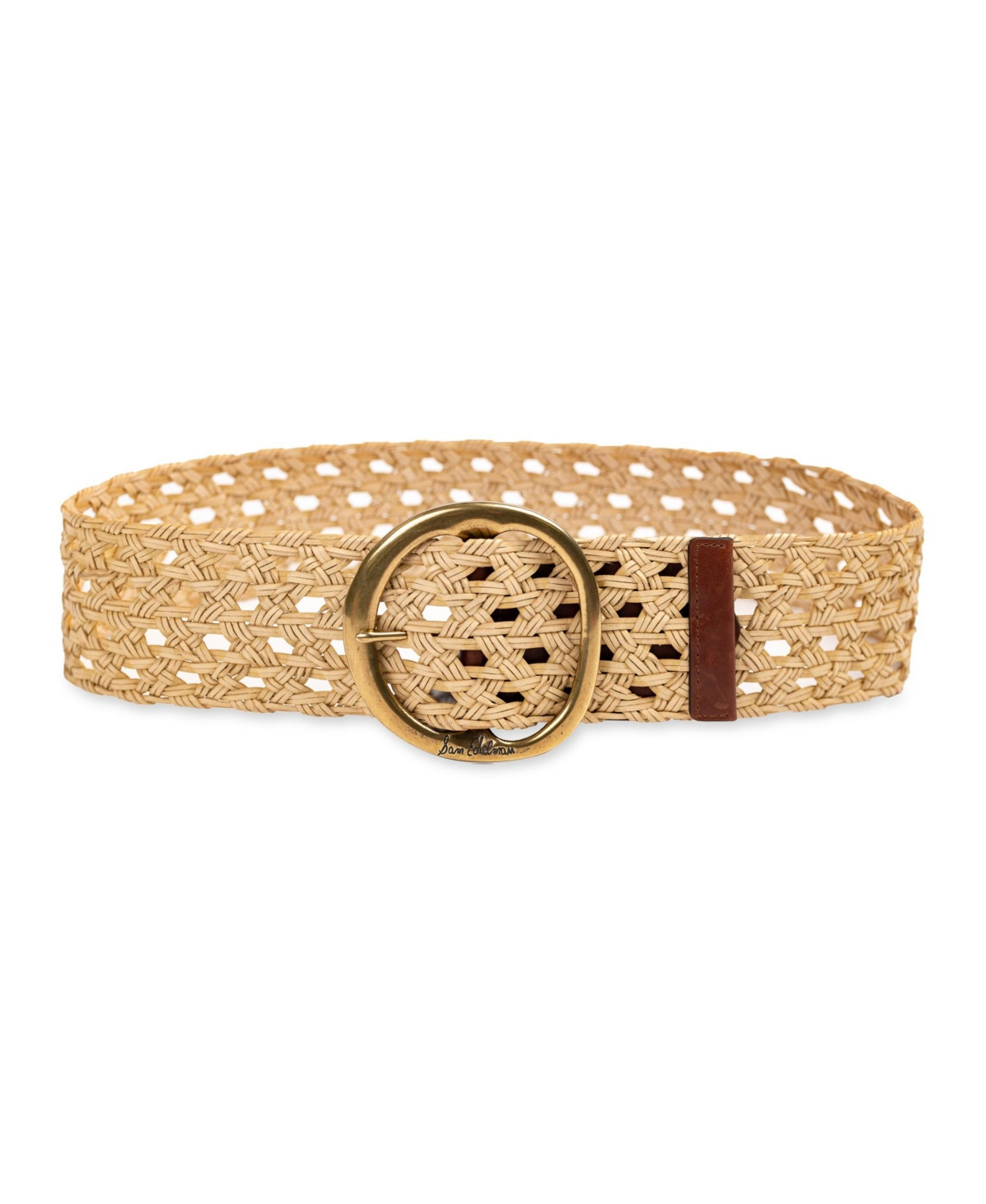 Sam Edelman Women's Woven Leather Belt with Circular Center Bar Buckle - Natural | Macy's