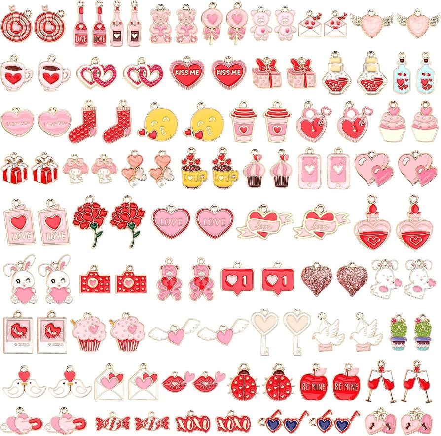 SANNIX 110Pcs 55 Pairs Valentine's Day Charms Gold Enamel Jewelry Making Charm Pendants Pink Red ... | Amazon (CA)