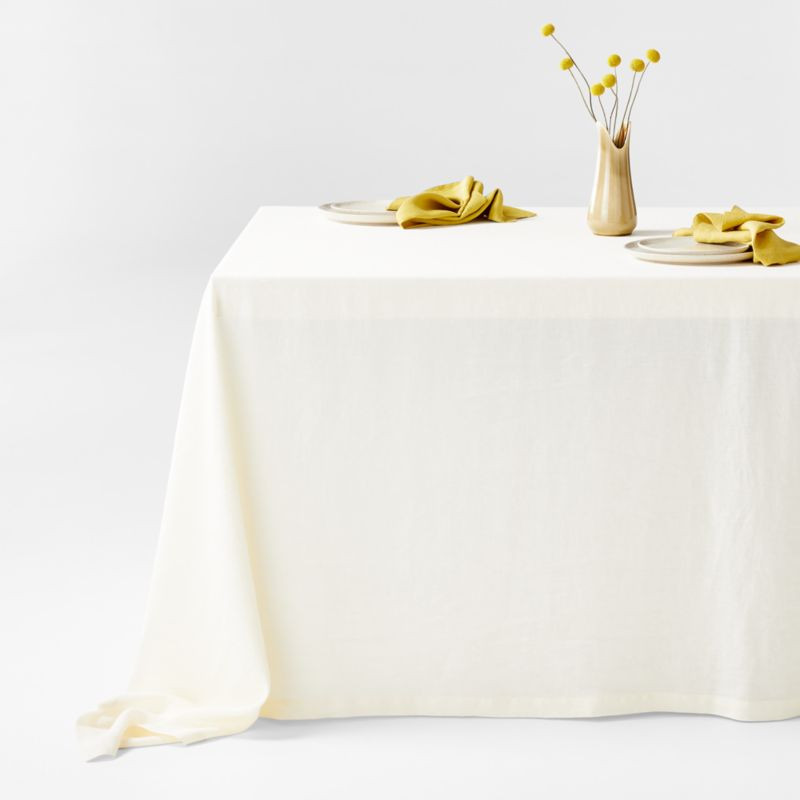 Marin Arctic Ivory EUROPEAN FLAX -Certified Linen Oversized Tablecloth + Reviews | Crate & Barrel | Crate & Barrel