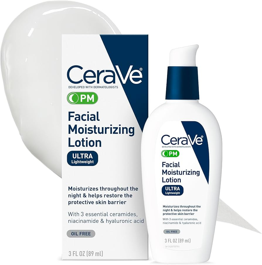CeraVe PM Facial Moisturizing Lotion, Night Cream with Hyaluronic Acid and Niacinamide, Ultra-Lig... | Amazon (US)