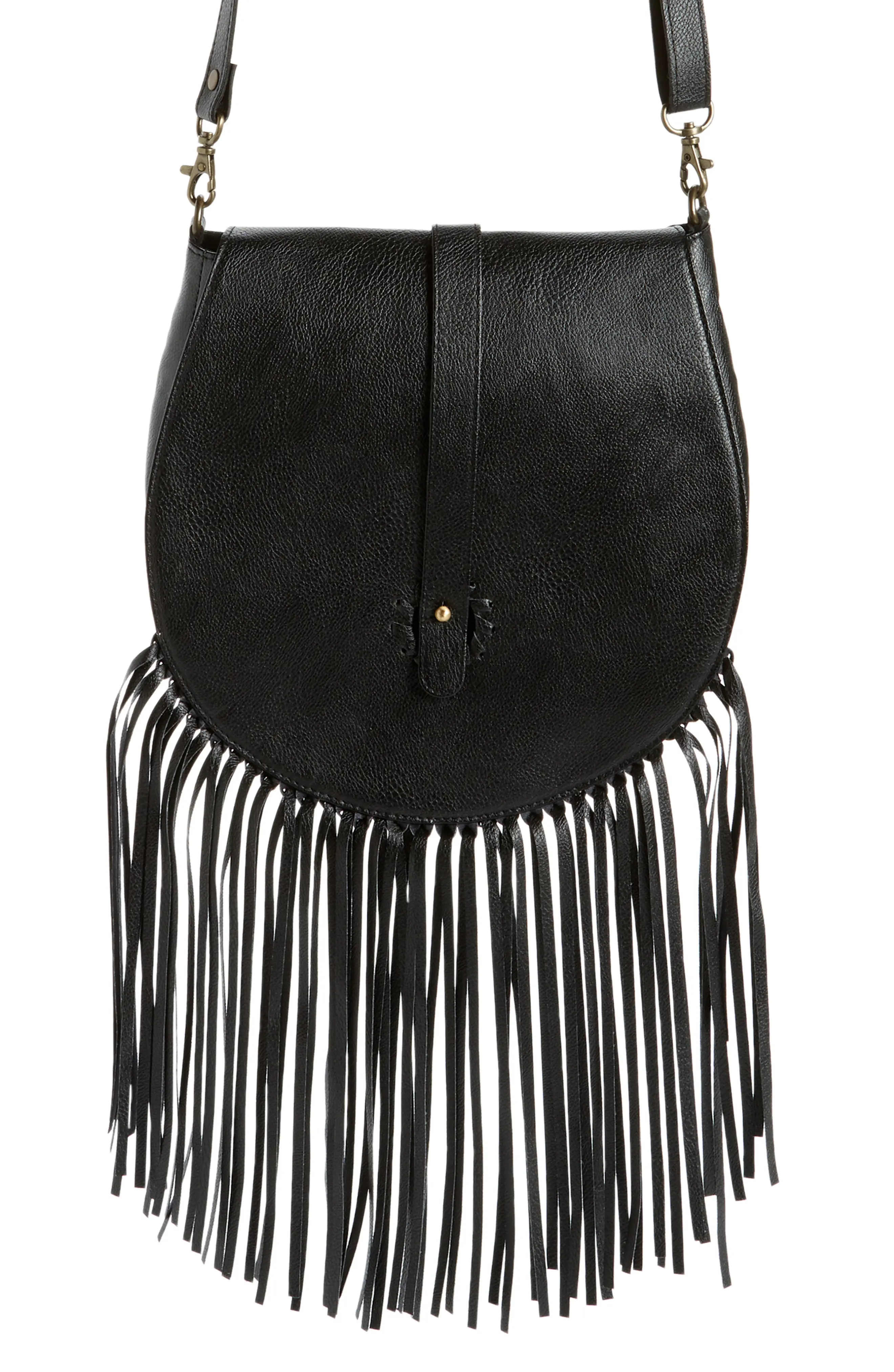 Area Stars Fringe Faux Leather Saddle Crossbody Bag in Black at Nordstrom | Nordstrom