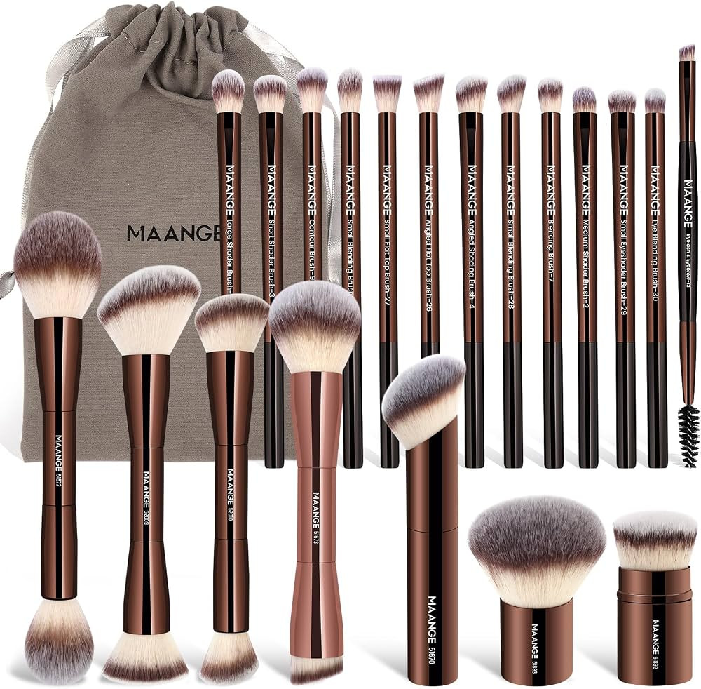 MAANGE 20 PCS Foundation Makeup Brush Set, Double-ended Kabuki Brush Contour Brush for Liquid Pow... | Amazon (US)