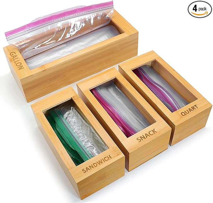 CHICHI BAZAAR bag storage organizer, Natural Bamboo Drawer Organizer for Kitchen, Plastic Bag Hol... | Amazon (US)