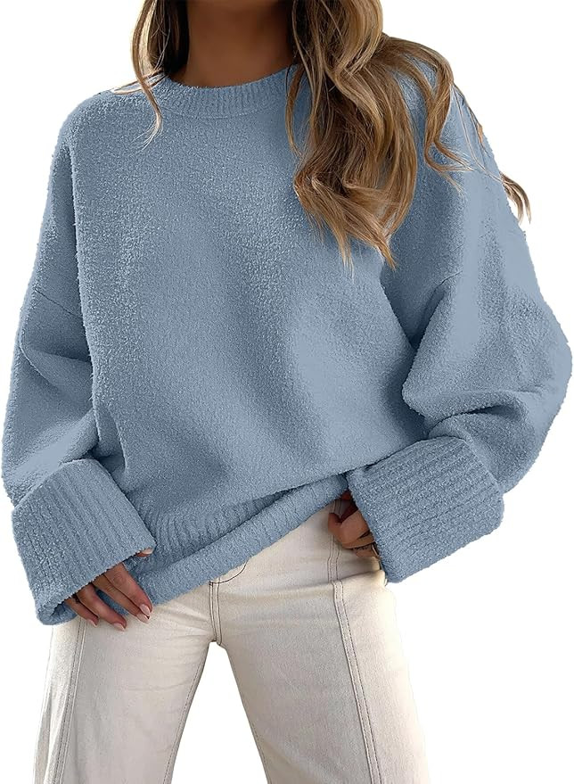 ANRABESS Women's Crewneck Long Sleeve Oversized Fuzzy Knit Chunky Warm Pullover Sweater Top | Amazon (US)