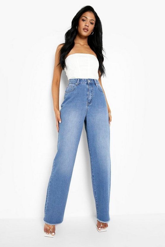 Tall High Rise Frayed Hem Wide Leg Jeans | Boohoo.com (US & CA)