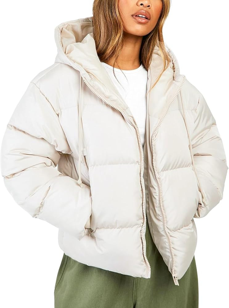 Wyeysyt Women's Cropped Puffer Jackets Winter Warm Lightweight Quilted Jackets Hooded Full Zip Co... | Amazon (US)