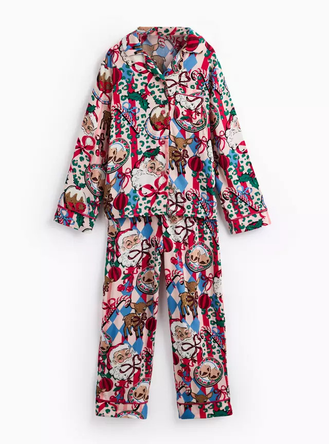 Mini Me Kids' Christmas Printed Pink Viscose Pyjamas 8-9 years | Tu Clothing