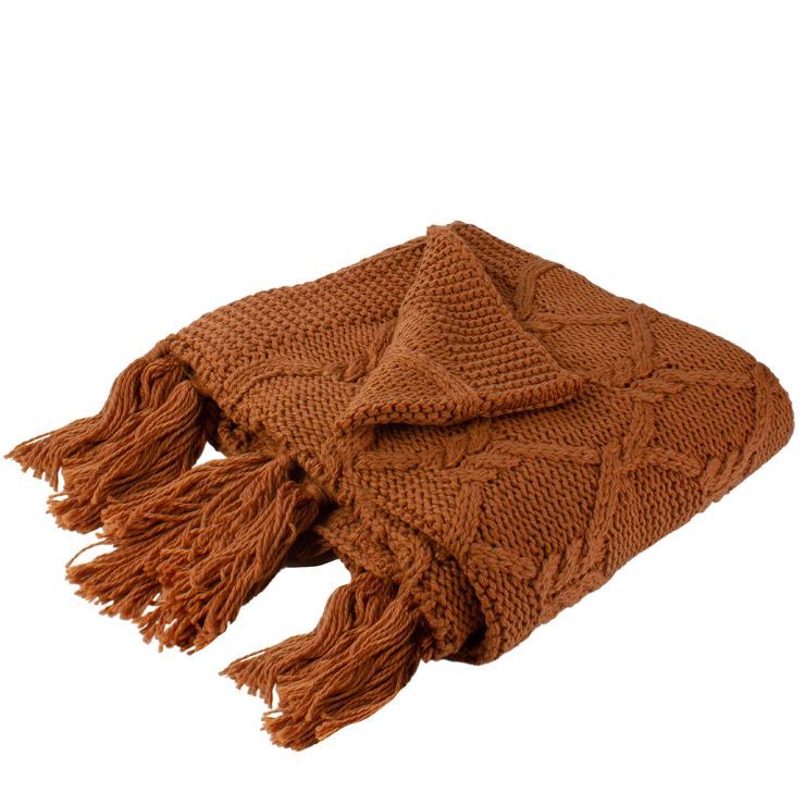 Northlight Golden Ochre Knit Throw Blanket with Tassels 50" x 60" | Target