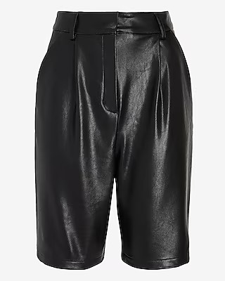 High Waisted Faux Leather Bermuda Shorts | Express