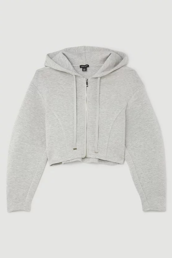 Premium Scuba Marl Cropped Hoodie | Karen Millen UK + IE + DE + NL