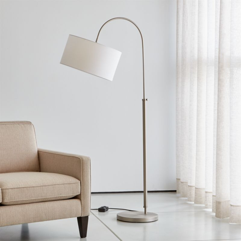 Petite Brushed Nickel Adjustable Arc Corner Floor Lamp + Reviews | Crate & Barrel | Crate & Barrel
