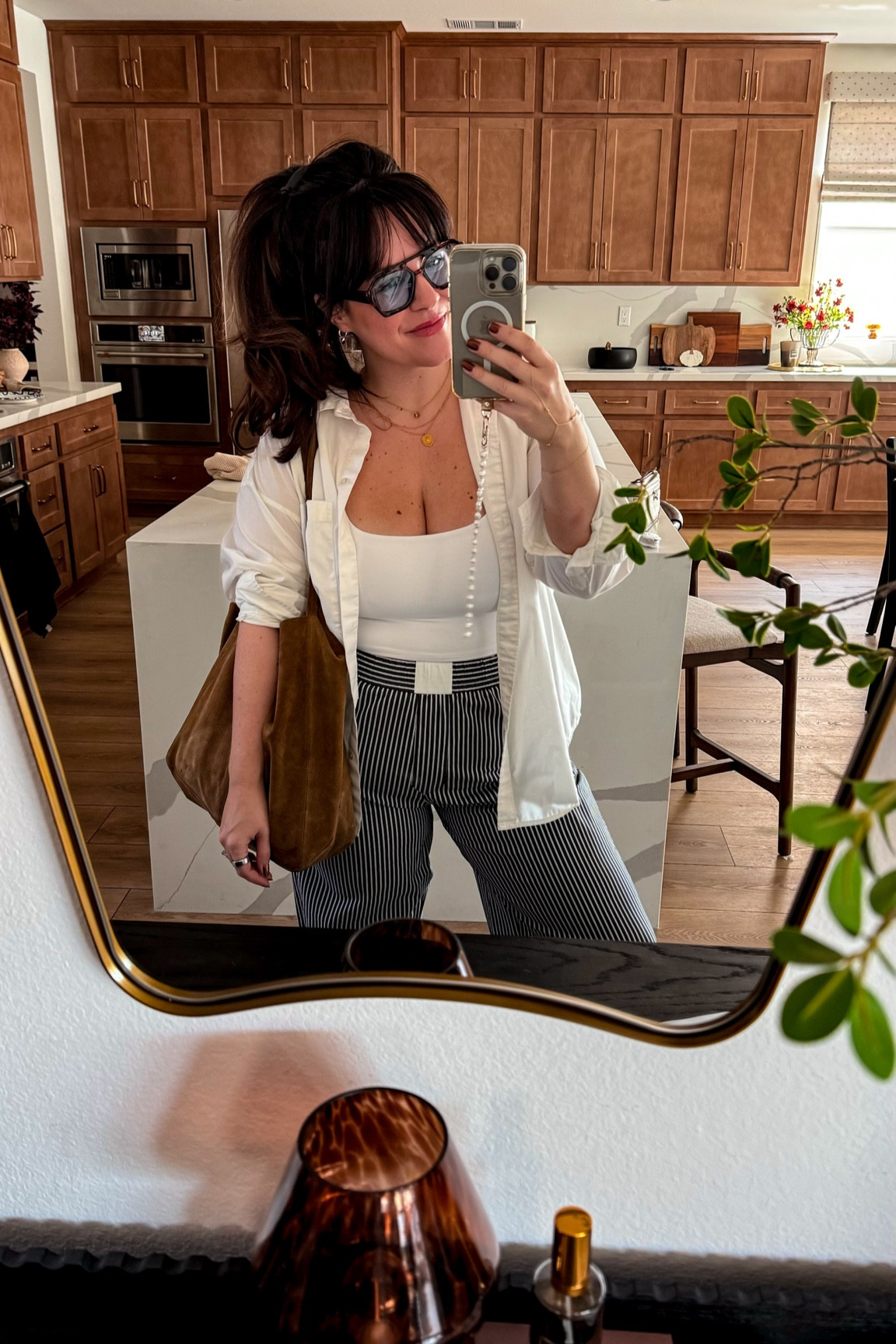 Casual warm weather summer to fall transition outfit 
Wearing an xl in all
Suede bag, Birkenstock sandals if between sizes size up. 
Wall mirror and table lap linked too 

#LTKMidsize #LTKSeasonal #LTKStyleTip