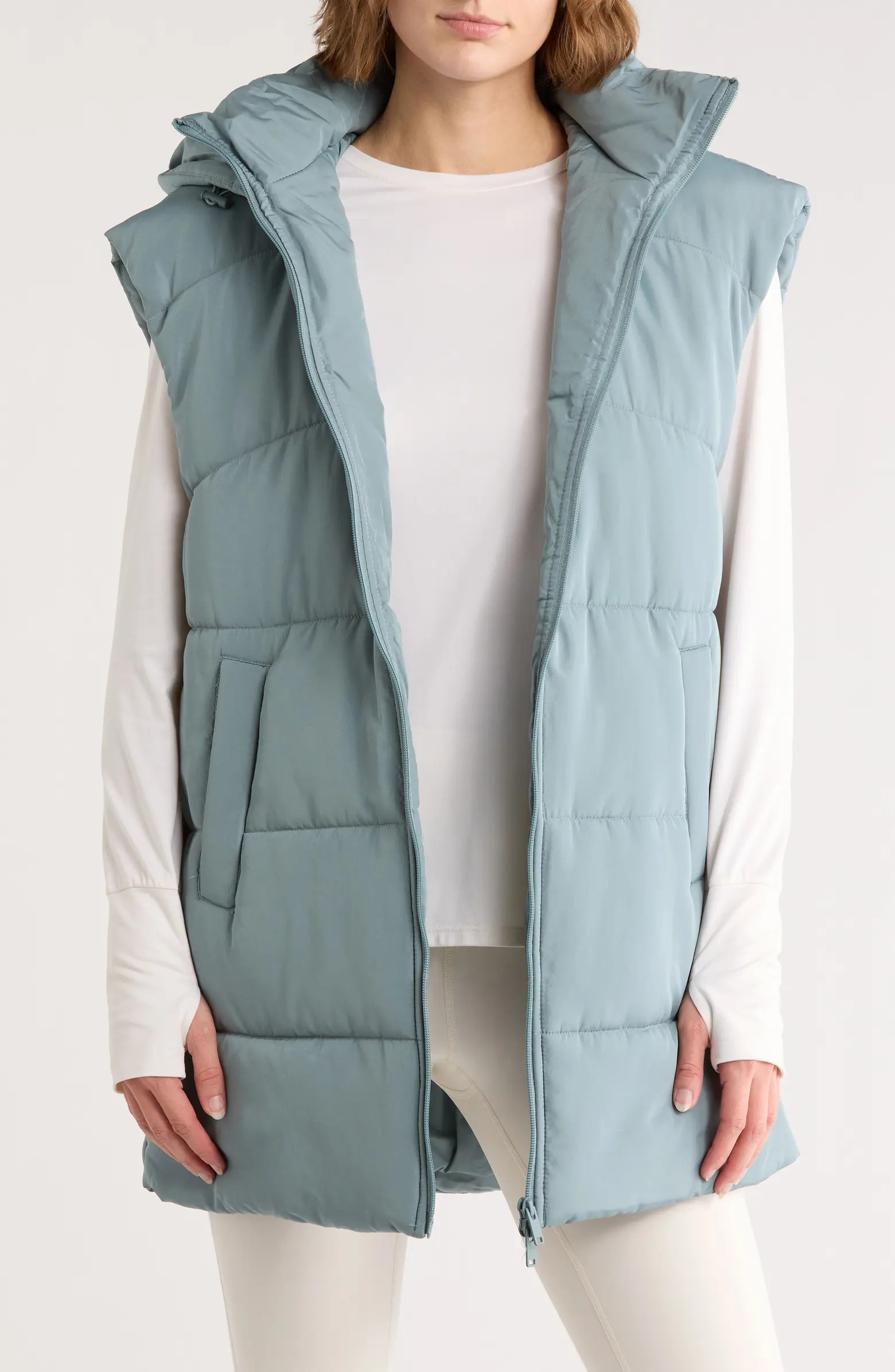 Z by Zella Hooded Long Quilted Vest | Nordstromrack | Nordstrom Rack