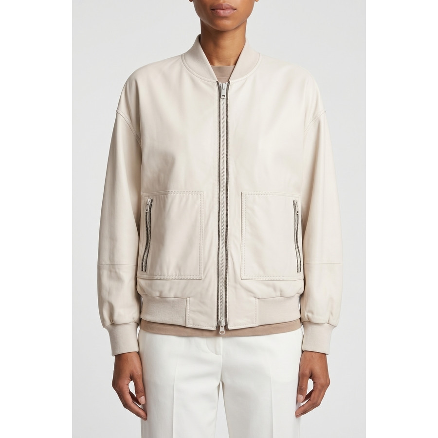 Brunello Cucinelli Wooff White Leather Bomber Jacket | Jomashop.com & JomaDeals.com