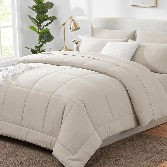King Size Comforter Set Beige, 7 Pieces Bed in a Bag, Beige Comforter King Size, All Season Beddi... | Amazon (US)