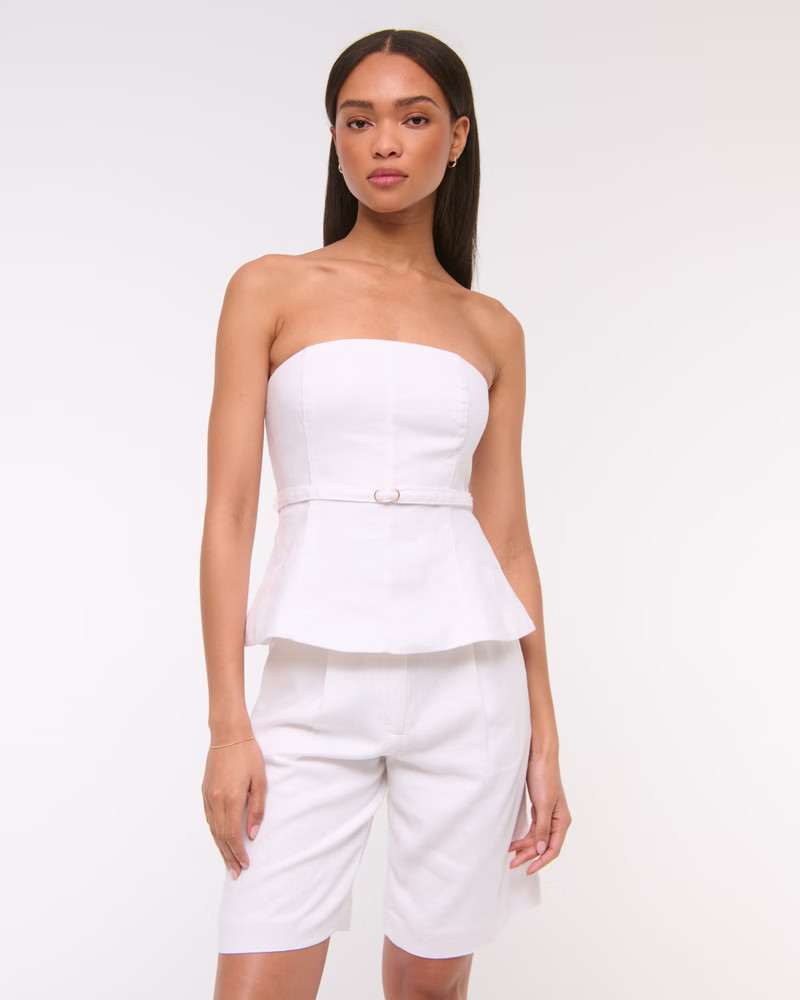 Premium Linen Strapless Tailored Top | Abercrombie & Fitch (US)