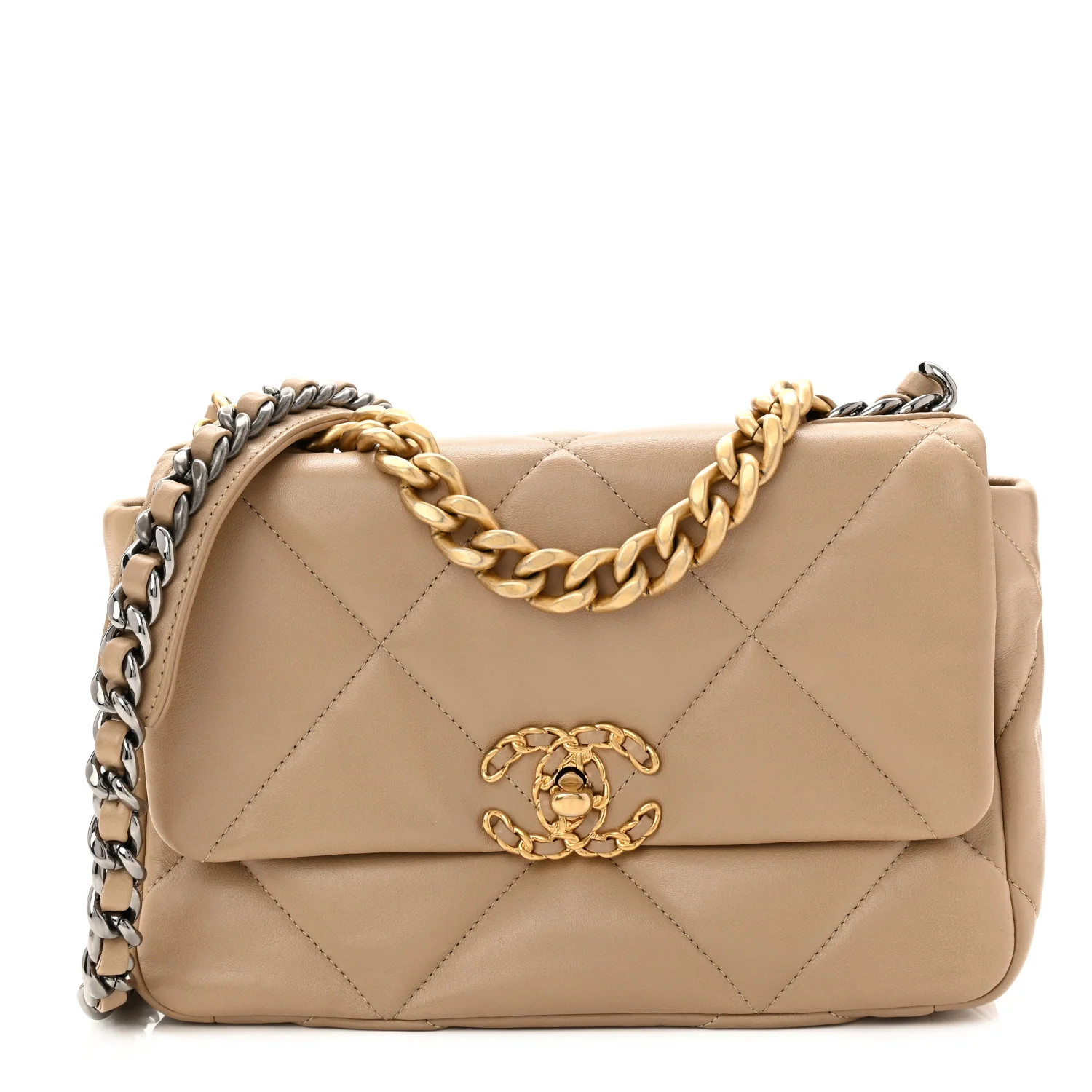 Lambskin Quilted Medium Chanel 19 Flap Dark Beige | FASHIONPHILE (US)