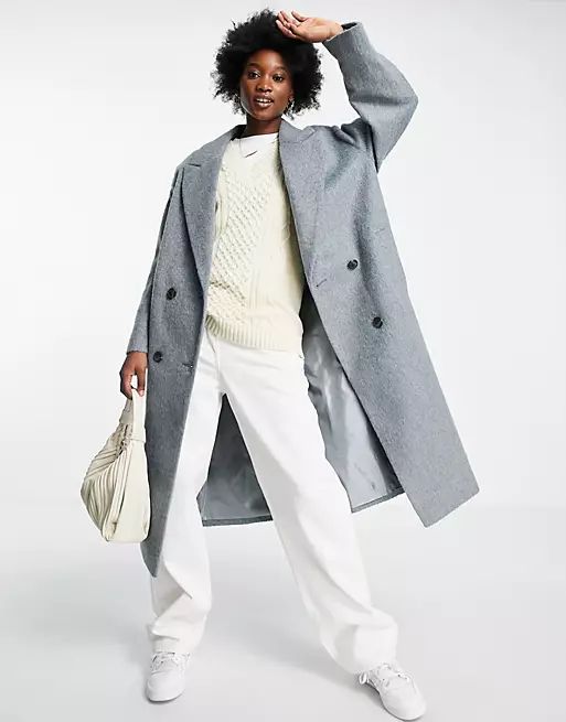 ASOS DESIGN brushed oversized coat in blue | ASOS (Global)