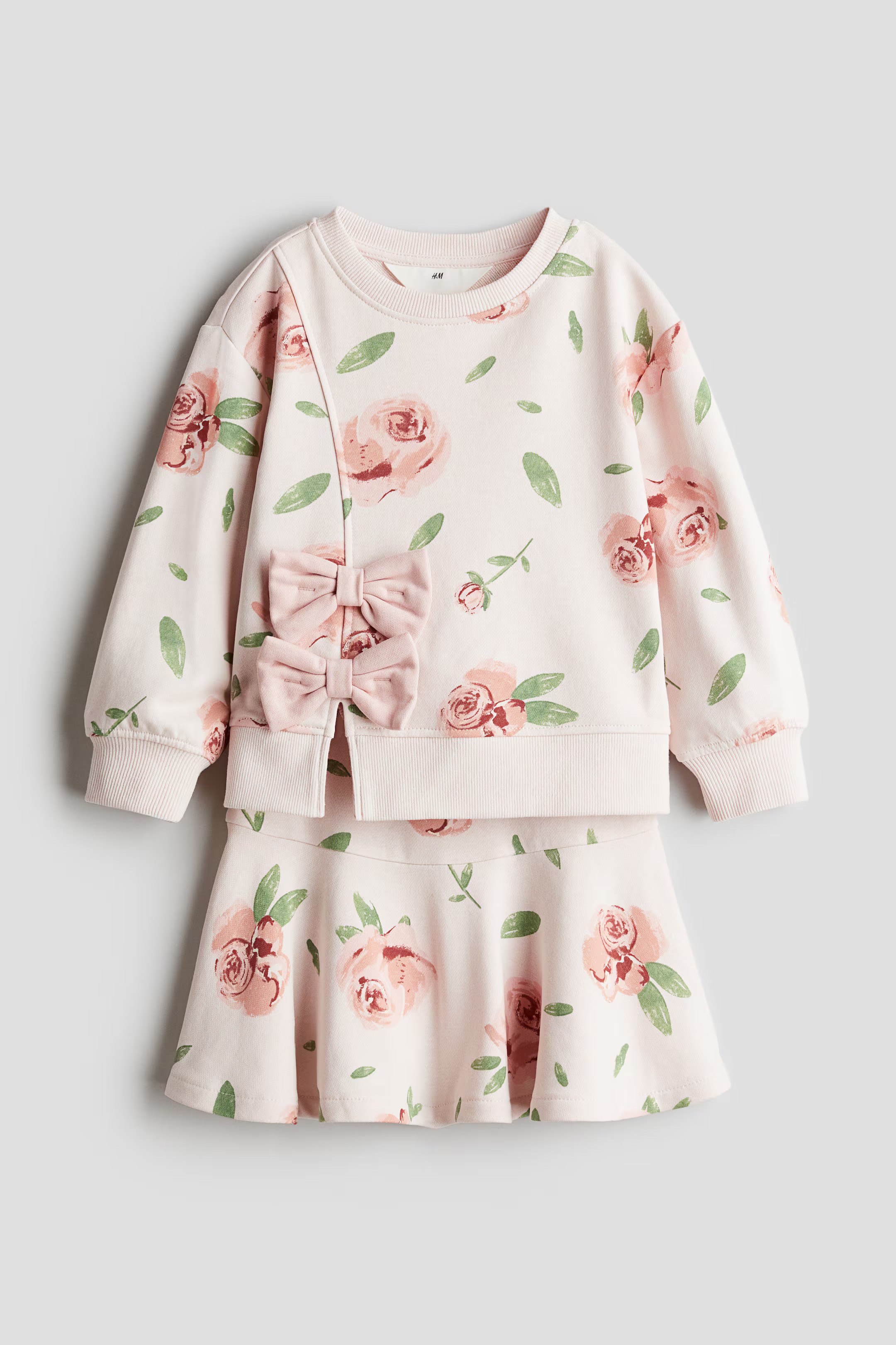 2-piece Top and Skirt Set - Light pink/roses - Kids | H&M US | H&M (US + CA)