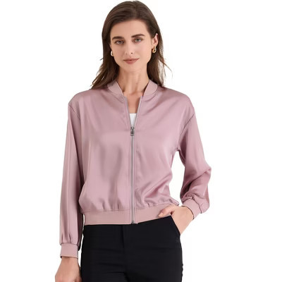 INSPIRE CHIC Women's Zip Up Long Sleeve Outerwear Casual Lightweight Jacket Dusty Pink X-Large | Target