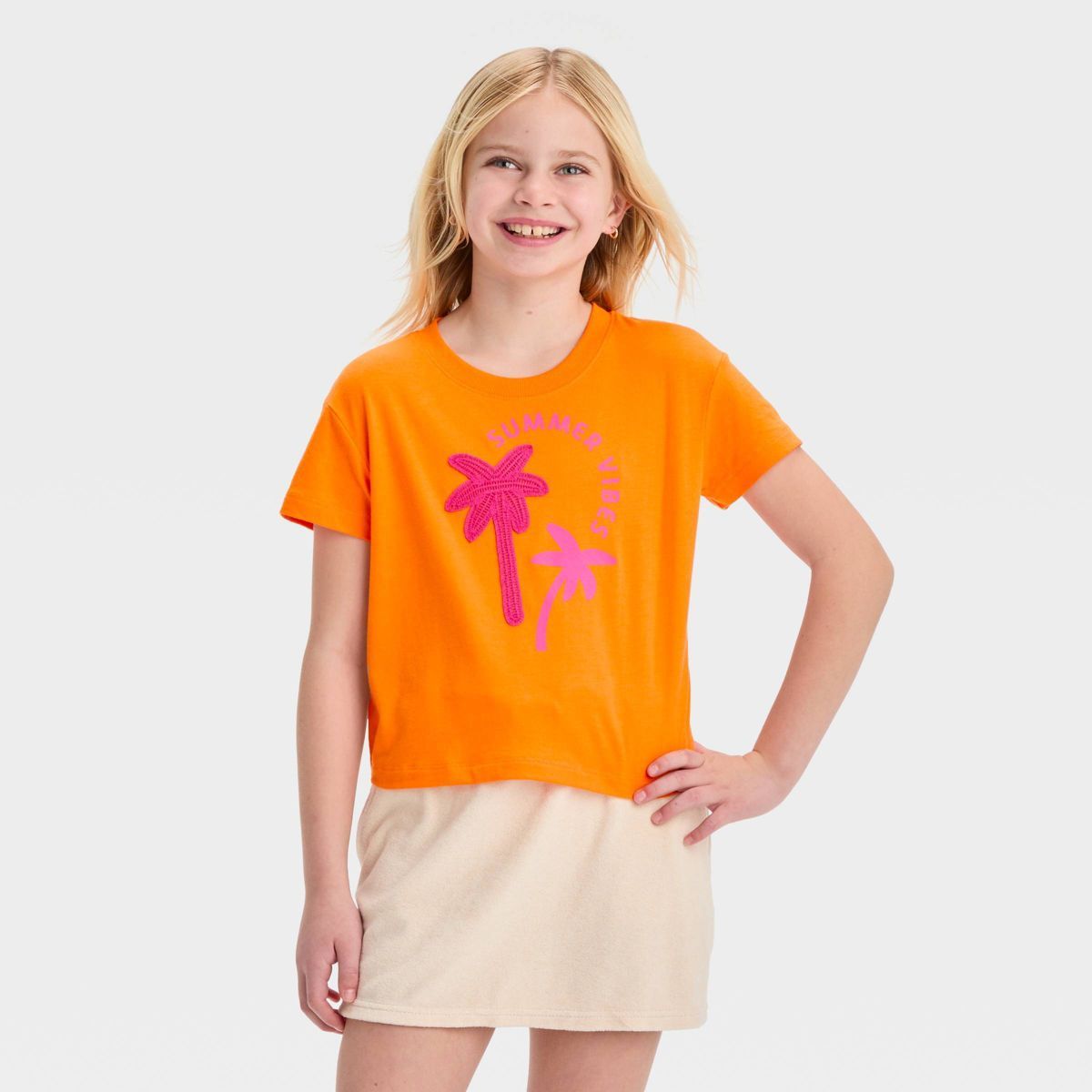 Girls' Short Sleeve Applique Detail Boxy T-Shirt - Cat & Jack™ | Target